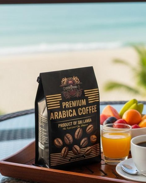500 g bag of whole bean Ceylon Arabica coffee, Epitome, on a Sri Lankan terrace